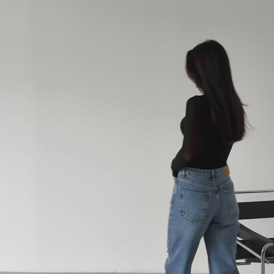 Elia Wide Leg Jean — movement and fit video, high-rise wide leg light blue denim | Mia & Luna
