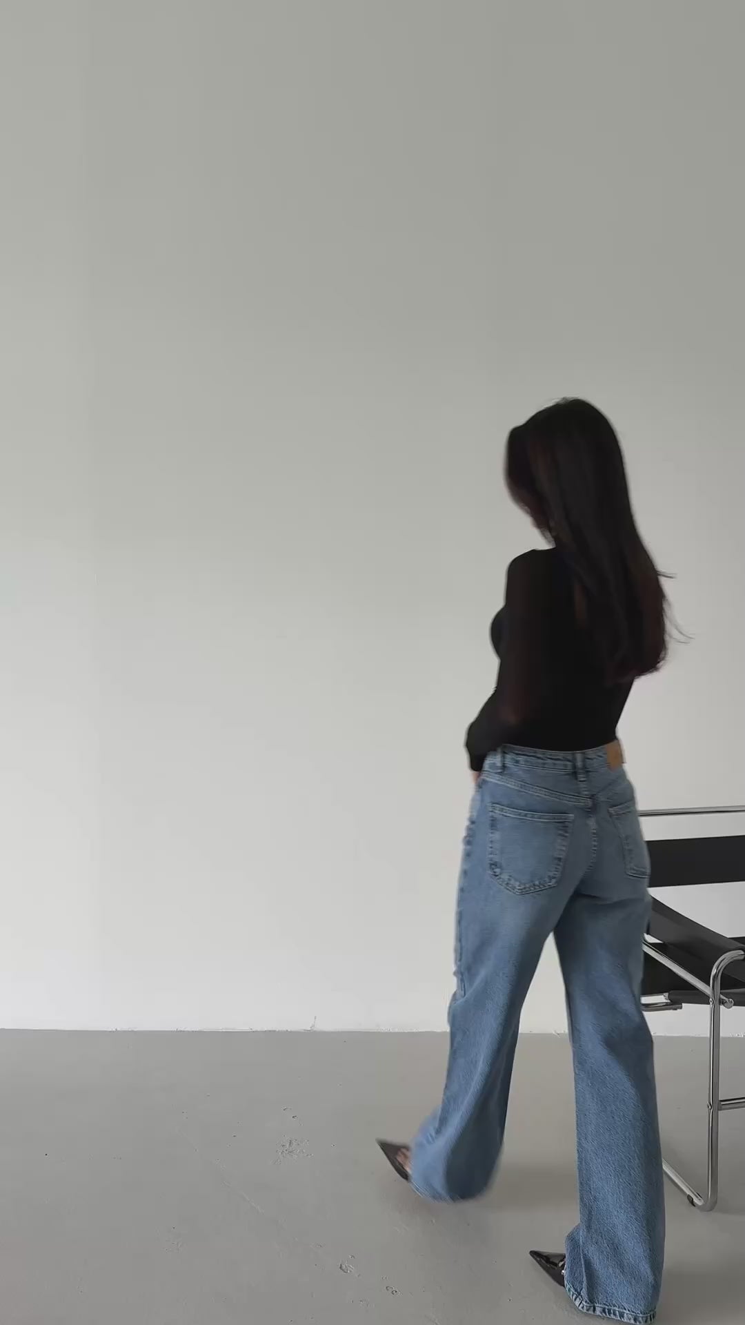 Elia Wide Leg Jean — movement and fit video, high-rise wide leg light blue denim | Mia & Luna